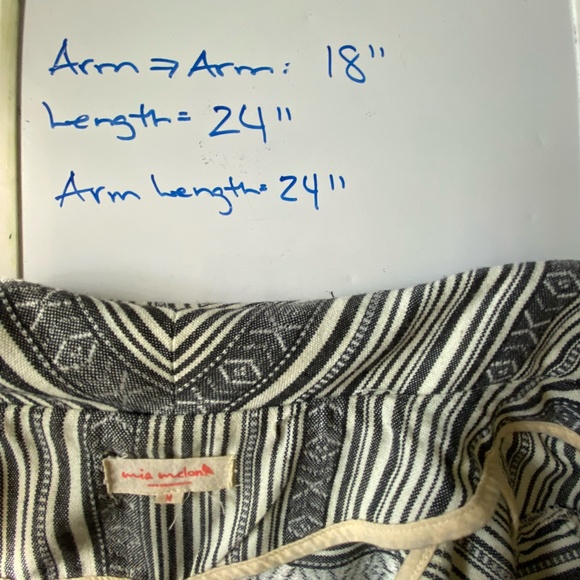 Mia Melon Grey Black Striped Design Casual Office Boho Belted Light Jacket-Sz-M - Picture 14 of 16